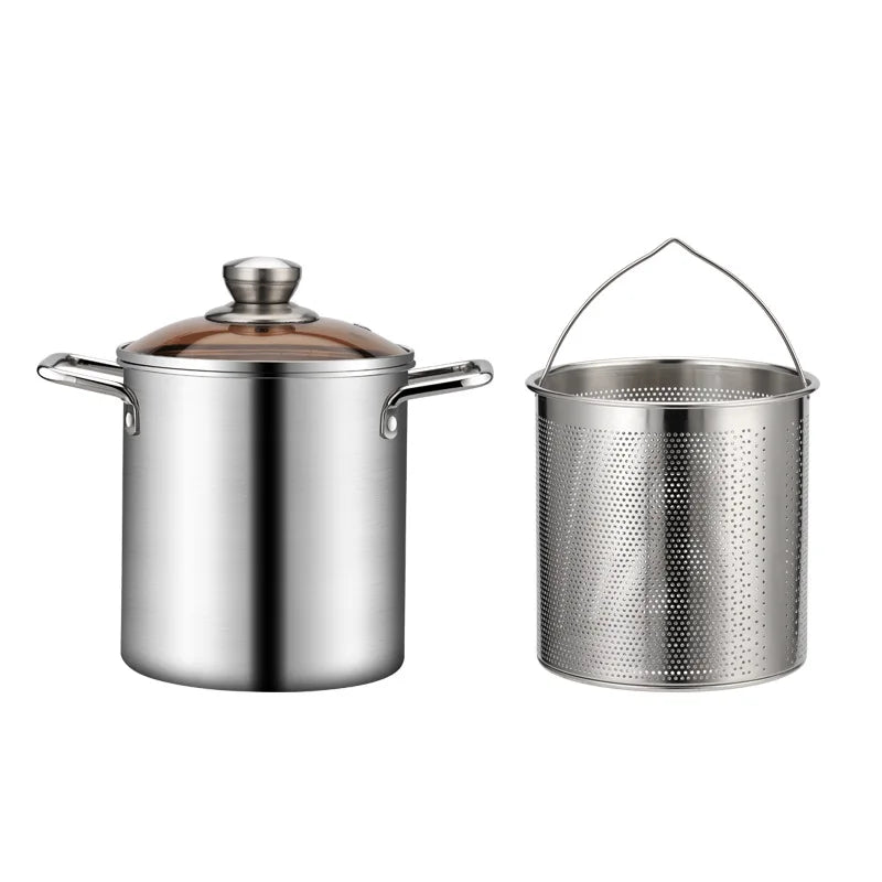 Large Stainless Steel Deep Fryer Pot with Strainer Lid - Halri
