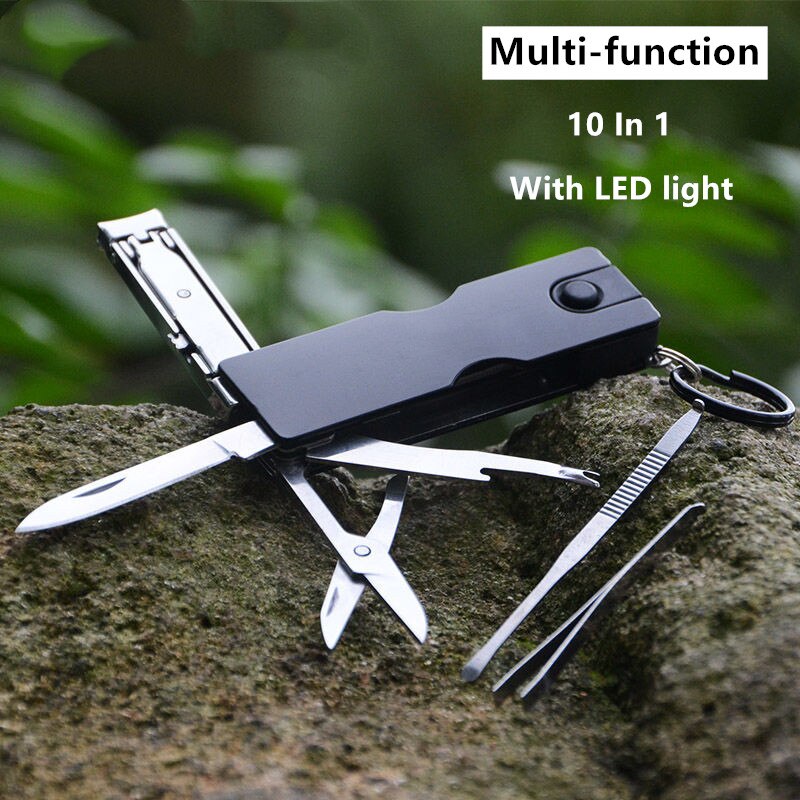 Portable 10in1 Multitool Keychain Steel EDC Kit