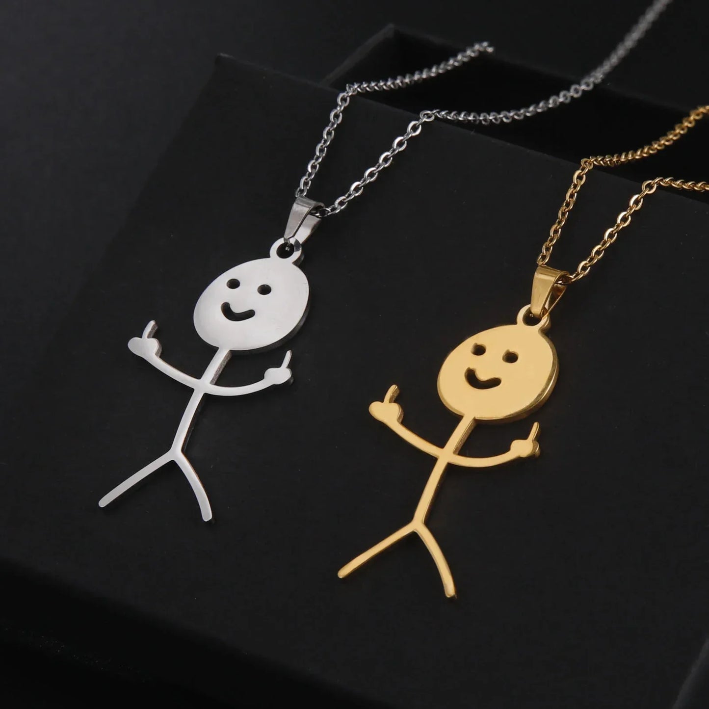 Fun Punk Middle Finger Stickman Pendant Necklace
