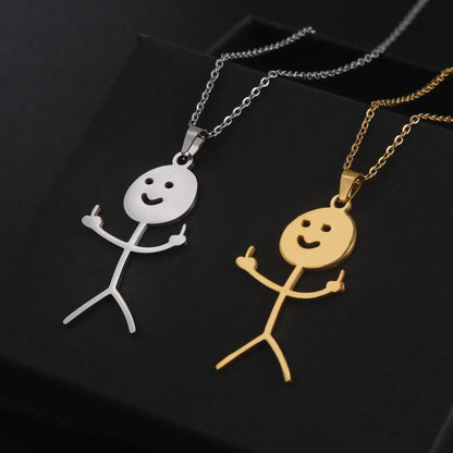 Fun Punk Middle Finger Stickman Pendant Necklace