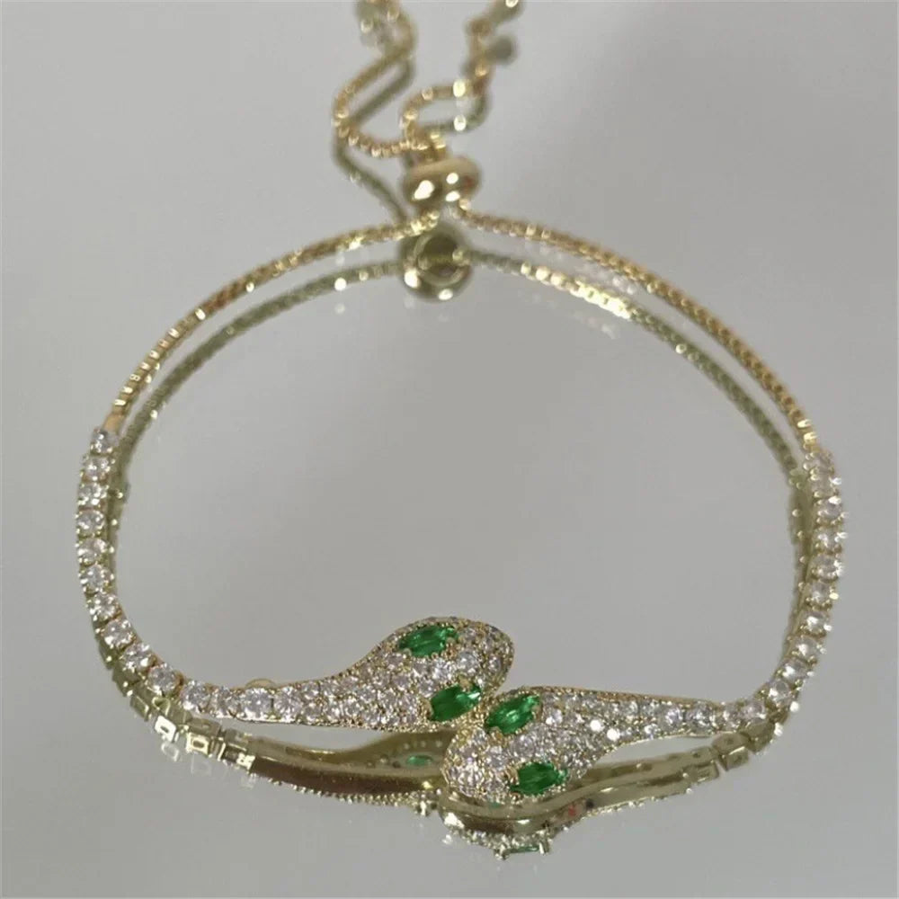 Shining Zircon Gemstone Flexible Bangle Bracelet