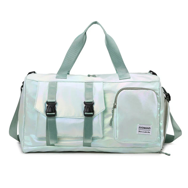 Spacious Holographic Travel Tote with Shoe Pocket