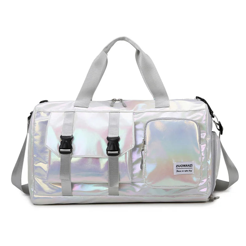 Spacious Holographic Travel Tote with Shoe Pocket