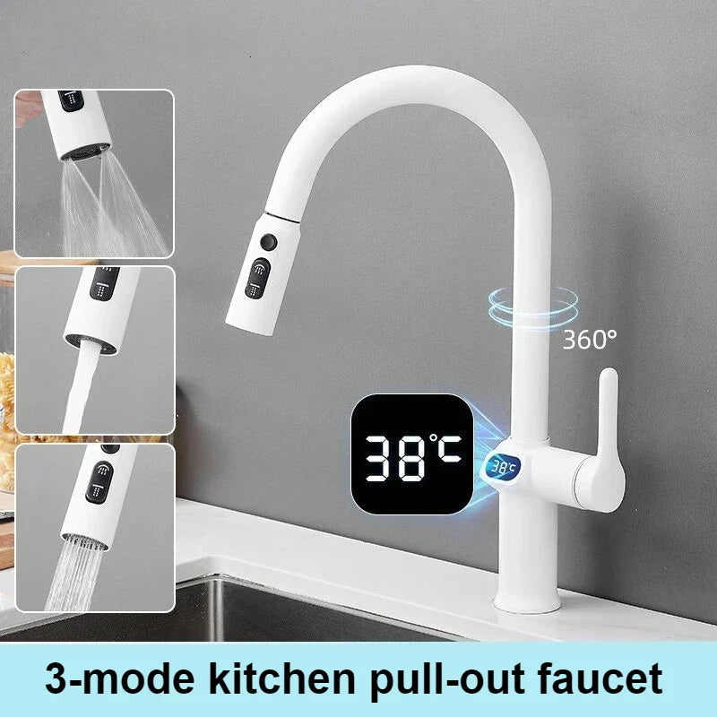 Smart Pull-out Kitchen Faucet with LED Screen and 360 Spout