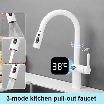 Smart Pull-out Kitchen Faucet with LED Screen and 360 Spout