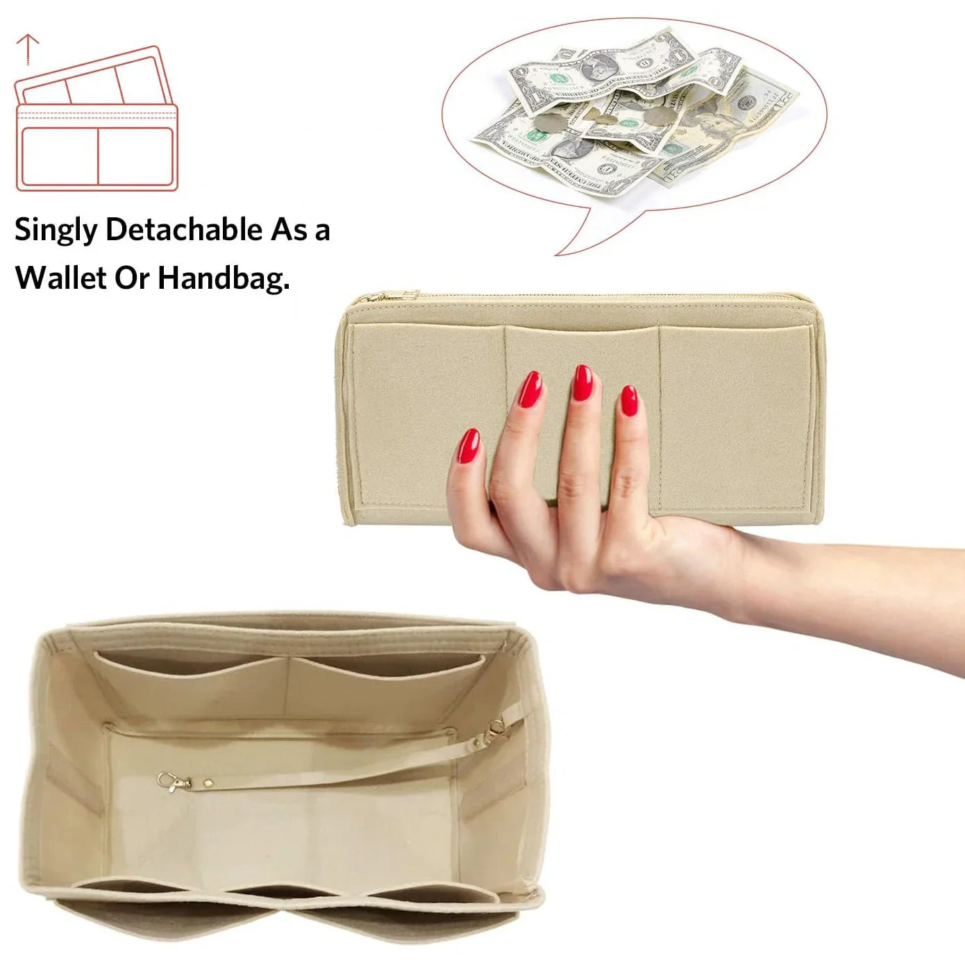 Premium Handbag Organizer Insert with Zipper Pockets - Halri