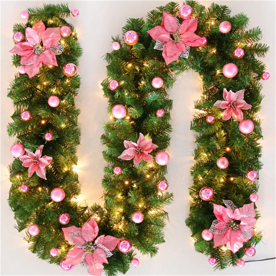 Festive LED Christmas Garland 2.7m with Pine Branches