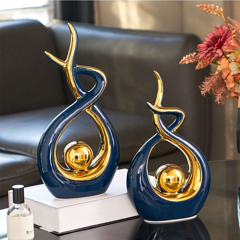 Elegant Ceramic Art Statue with Gold Details