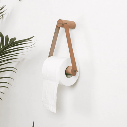 Stylish Wooden Toilet Paper Holder with Leather Accent
