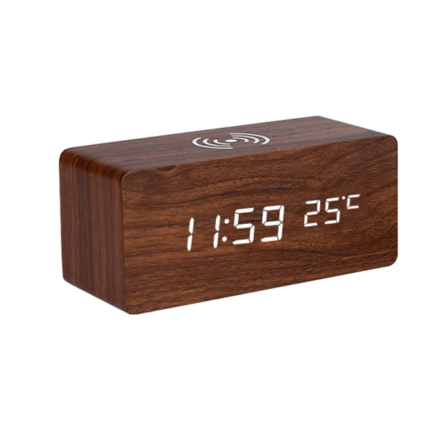 Smart Wood Digital Clock Wireless Charging Pad