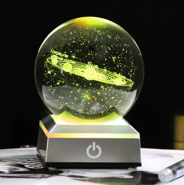 Colorful Crystal Globe Solar System Figurine with LED Base