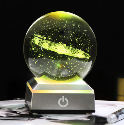 Colorful Crystal Globe Solar System Figurine with LED Base