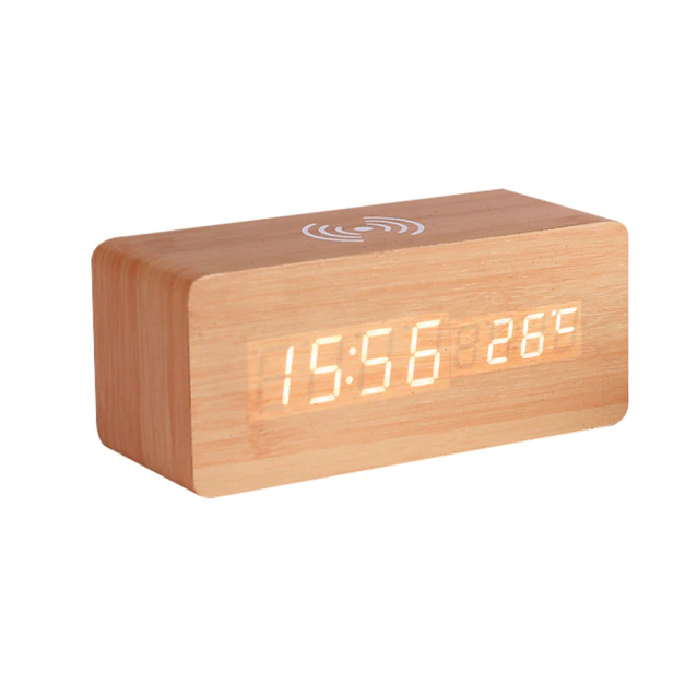 Smart Wood Digital Clock Wireless Charging Pad - Halri
