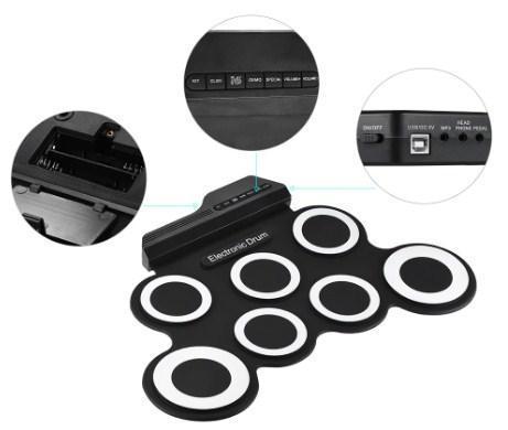 Compact Roll Up Drum Kit with Silicone Pads and Sticks