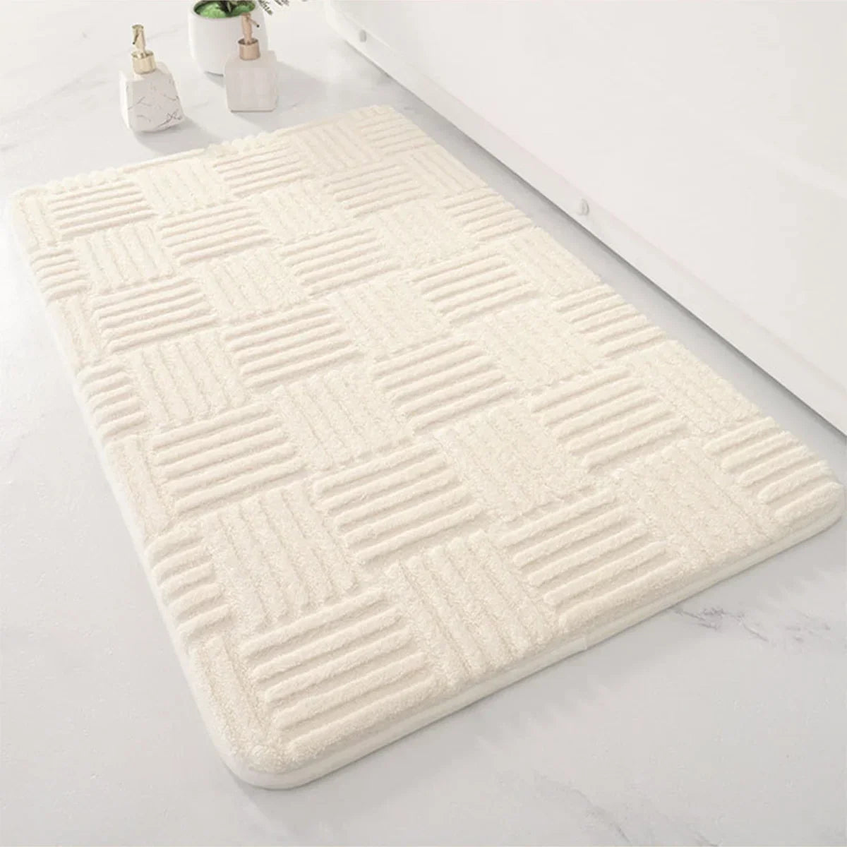 Plush Striped Anti-Slip Bathroom Mat
