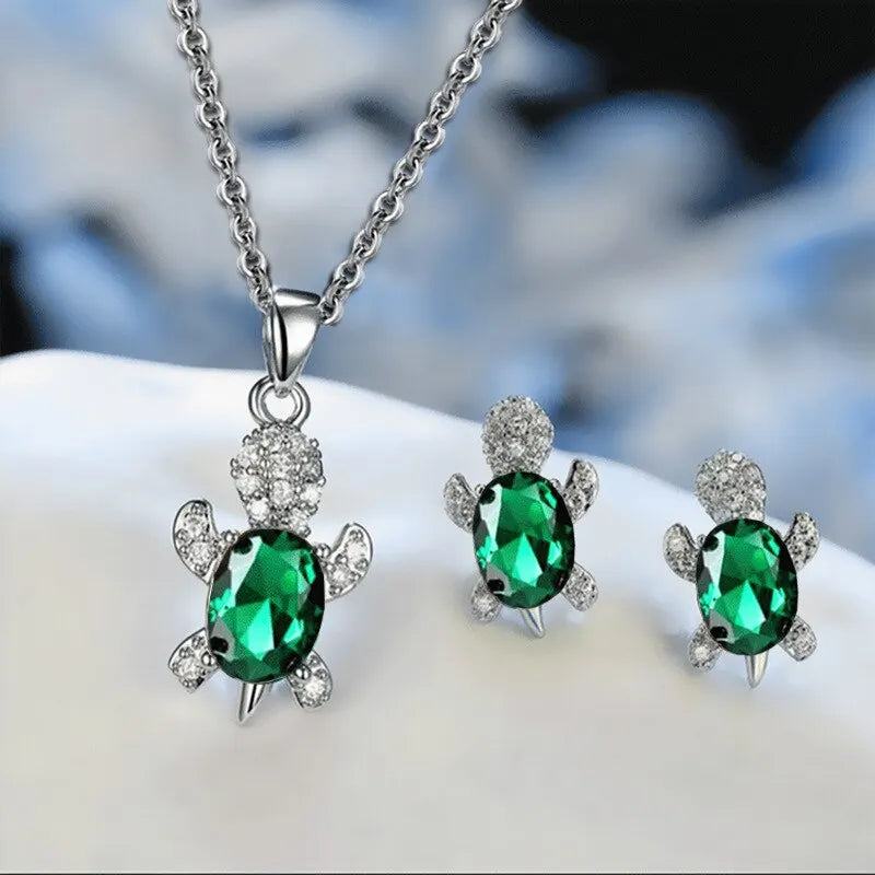 Ocean Turtle Good Luck Necklace Earrings Set