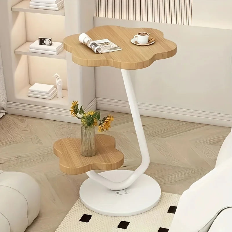 White Floral End Table with 2 Tier Storage and Metal Base - Halri