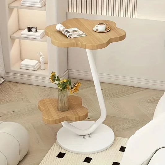 White Floral End Table with 2 Tier Storage and Metal Base - Halri