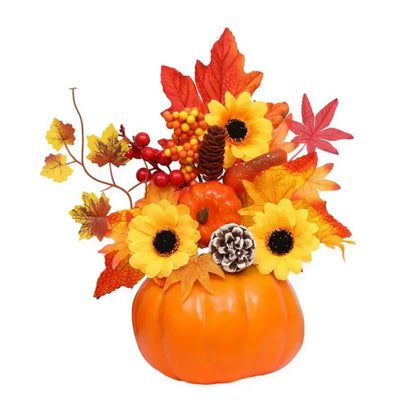 Fall Harvest Pumpkin Centerpiece with Fake Flowers