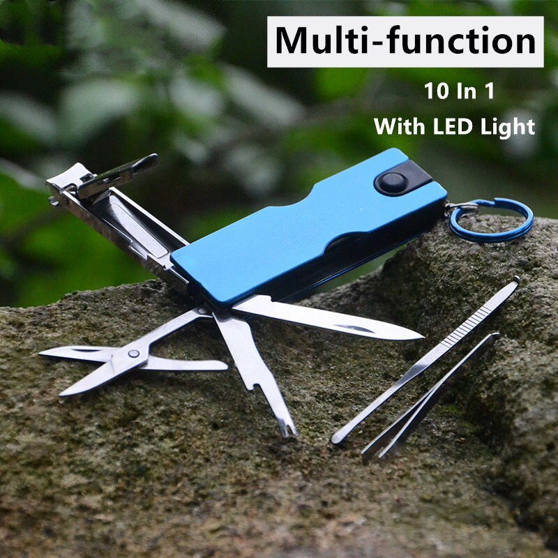 Portable 10in1 Multitool Keychain Steel EDC Kit