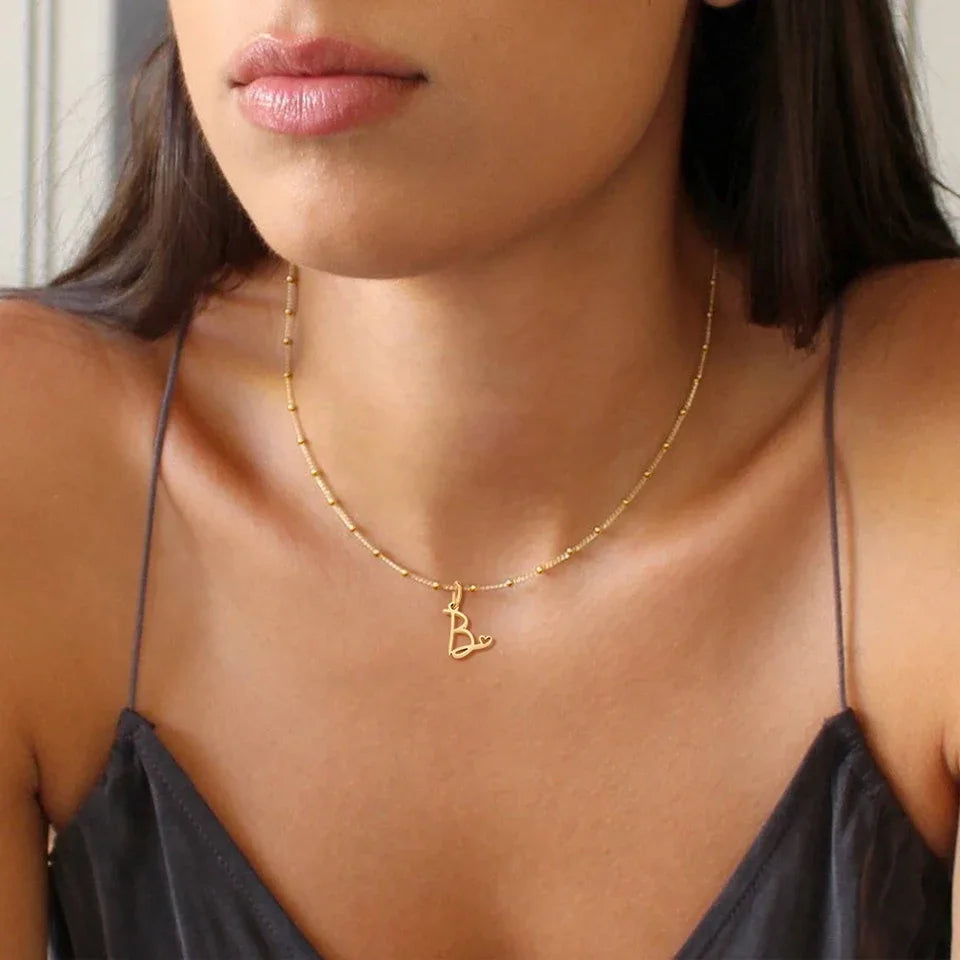 Delicate Heart Initial Satellite Chain Necklace - Halri