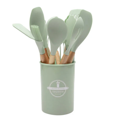 Non-Stick Silicone Kitchen Tool Set with Wooden Handles