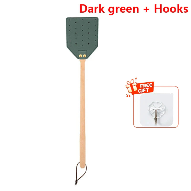 Durable Leather Fly Swatter with Wooden Handle - Halri