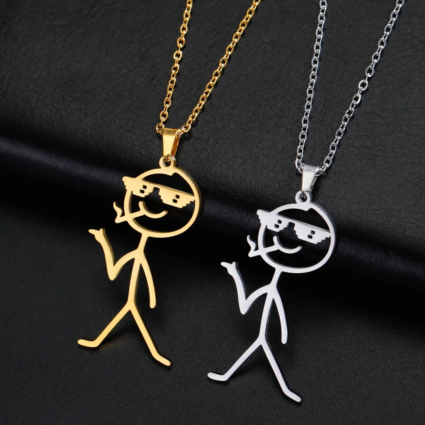 Fun Punk Middle Finger Stickman Pendant Necklace