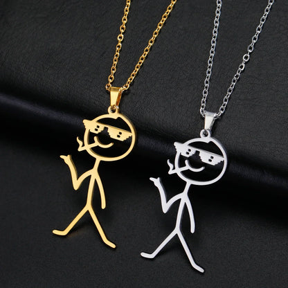 Fun Punk Middle Finger Stickman Pendant Necklace
