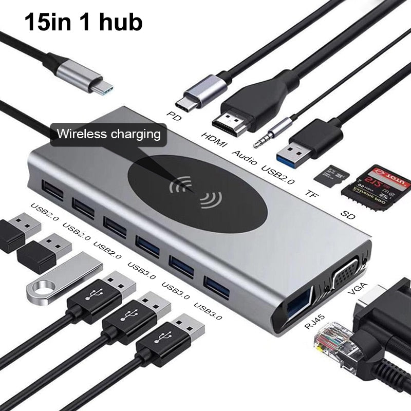 Compact 15-in-1 USB-C Charging Hub Dock