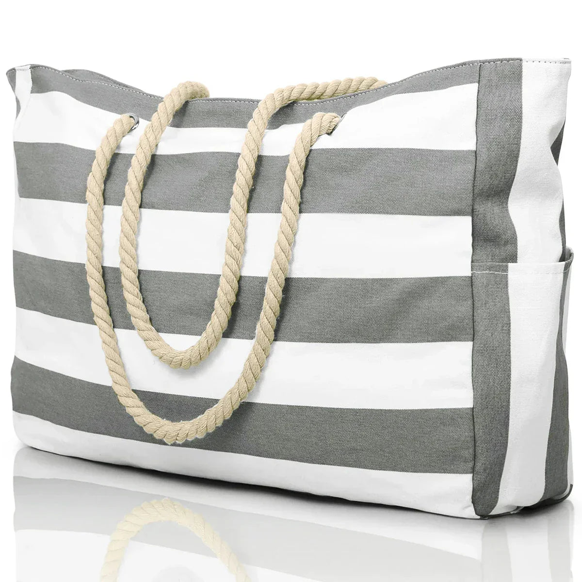 Colorful Striped Zipper Tote Beach Bag