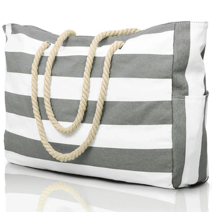 Colorful Striped Zipper Tote Beach Bag