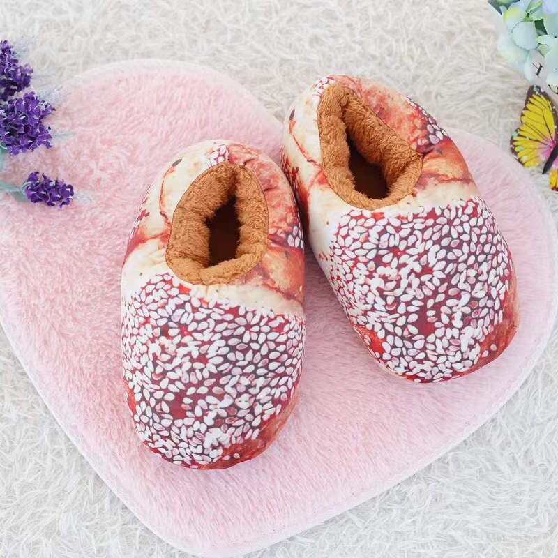 Cozy Fuzzy Bread Print Warm Slippers
