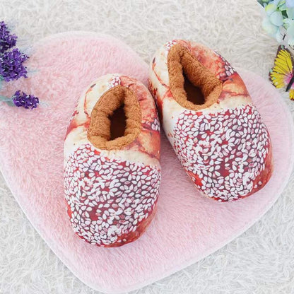 Cozy Fuzzy Bread Print Warm Slippers