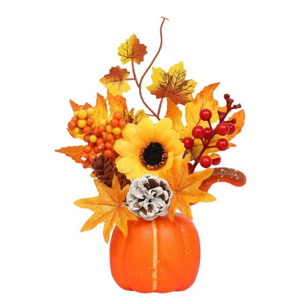 Fall Harvest Pumpkin Centerpiece with Fake Flowers