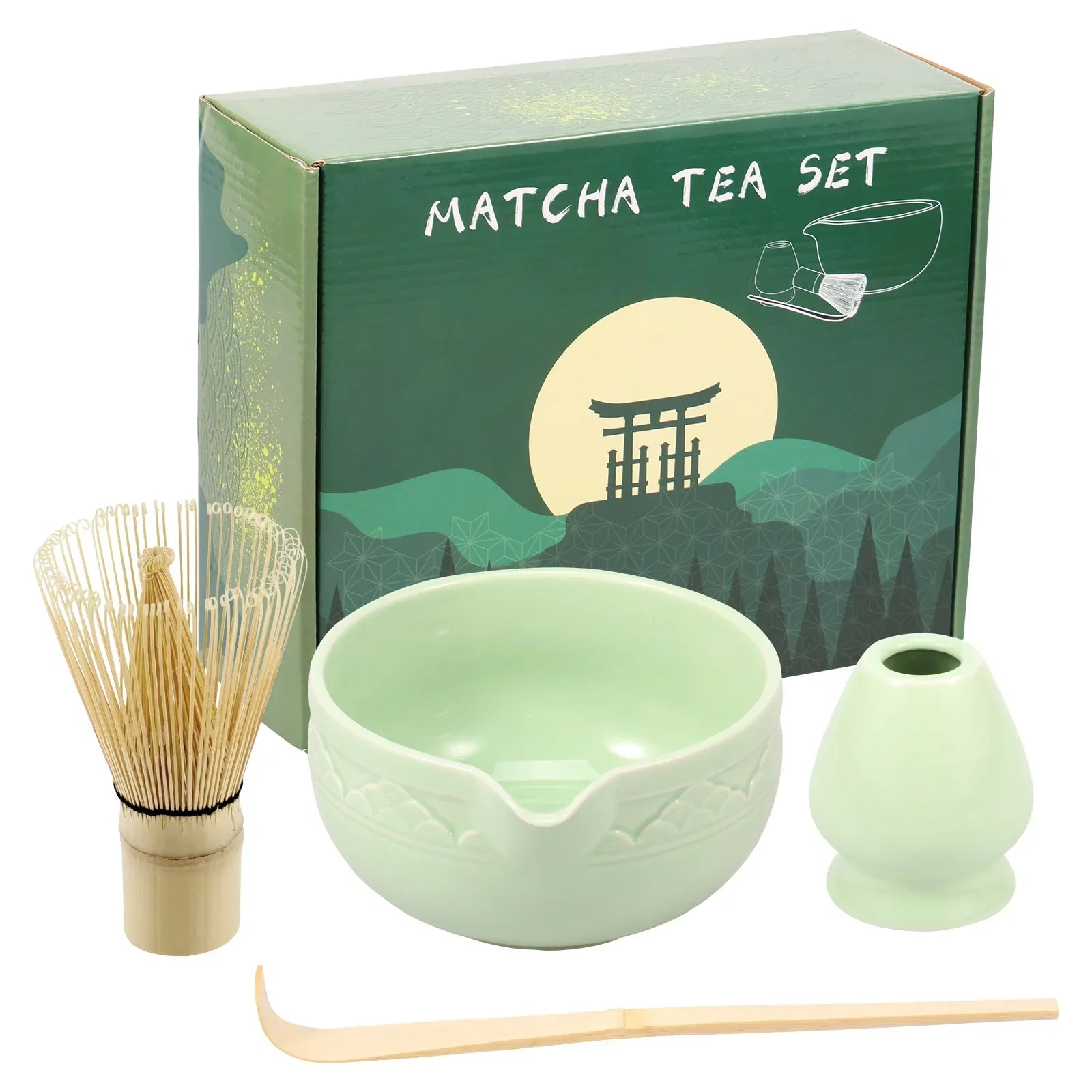 Traditional Japanese Matcha Tea Set 5-Piece Ceramic Bowl - Halri