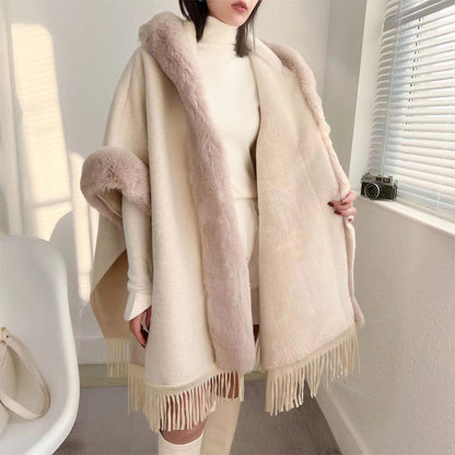 Cozy Women's Fleece Lined Long Poncho Blanket
