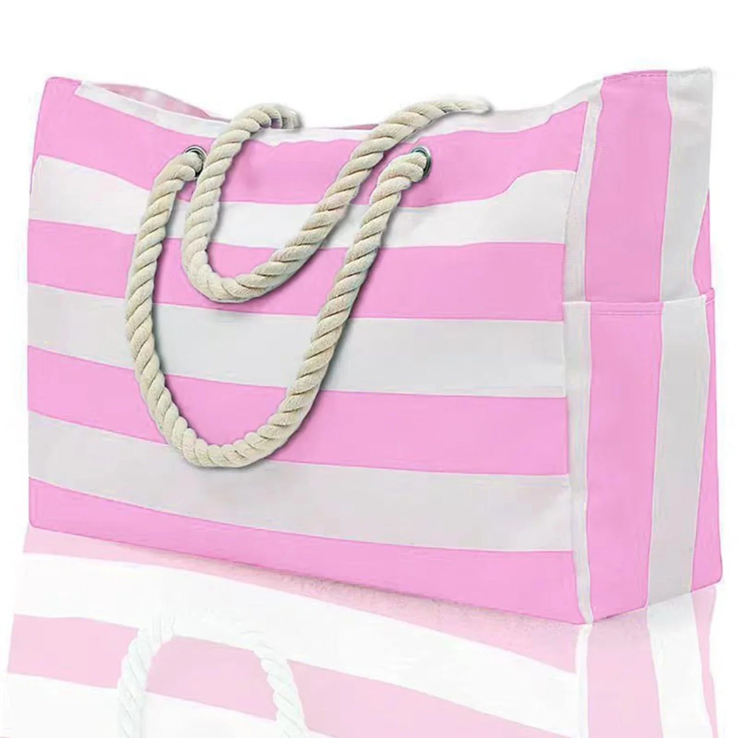 Colorful Striped Zipper Tote Beach Bag