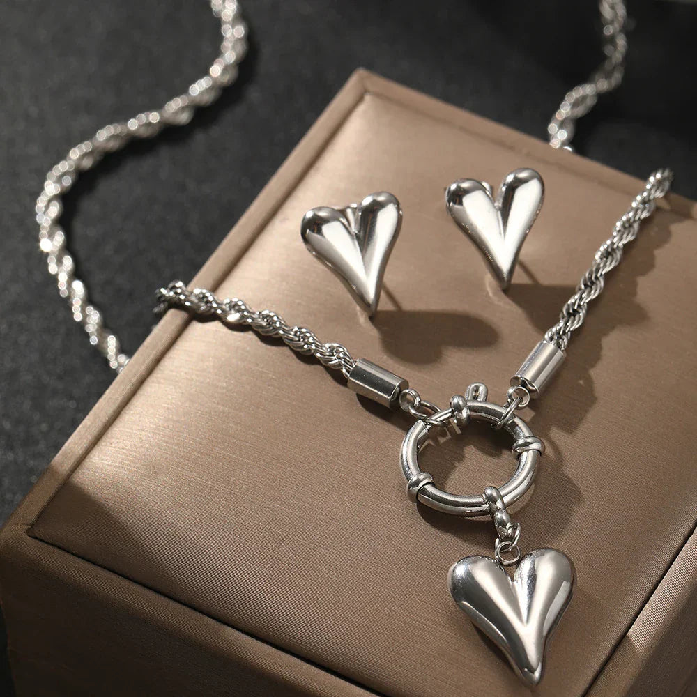 Nautical Chain Heart Necklace and Earring Set