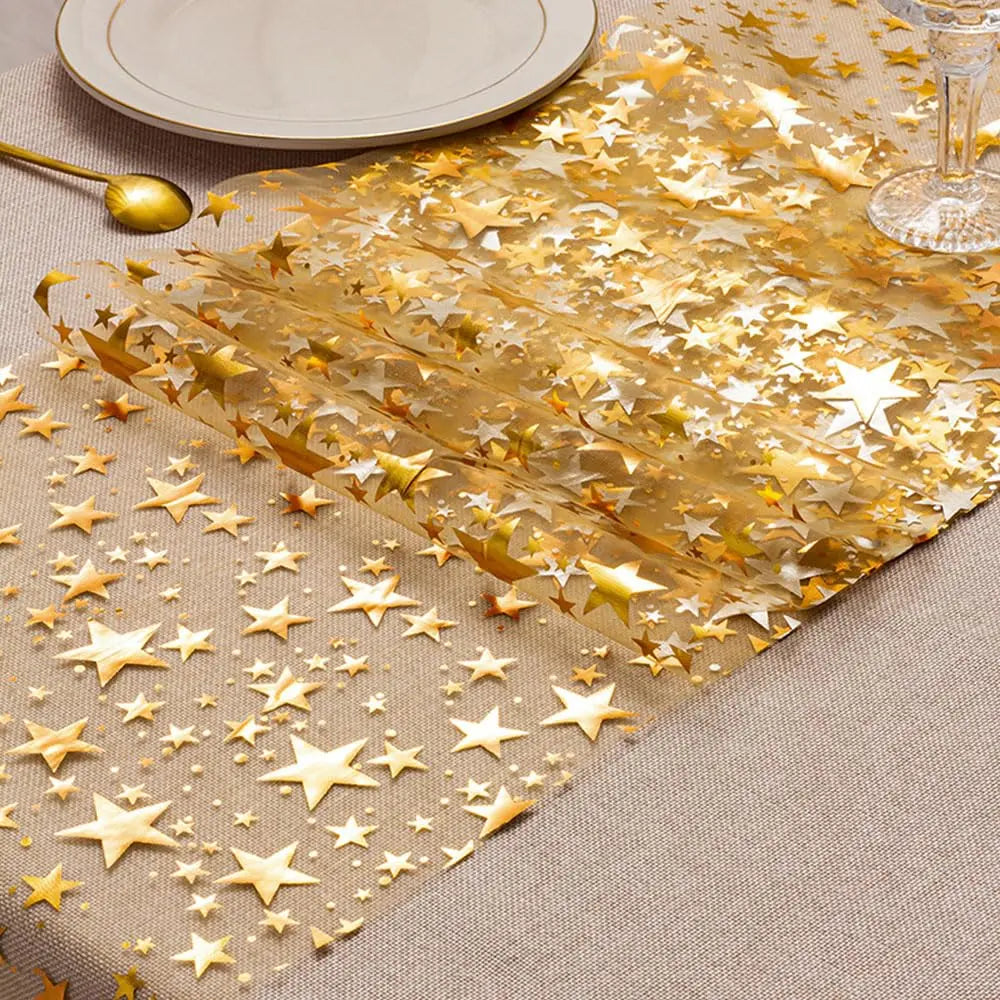 Luxurious Metallic Table Runner with Star Design