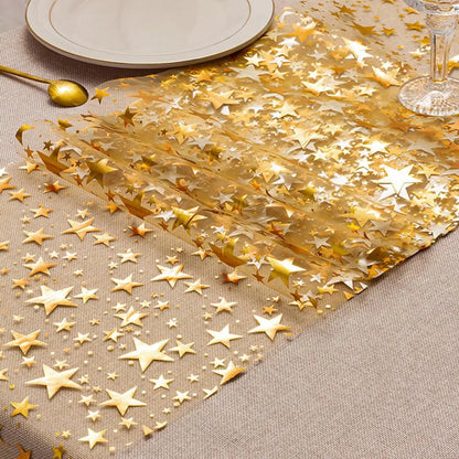 Luxurious Metallic Table Runner with Star Design