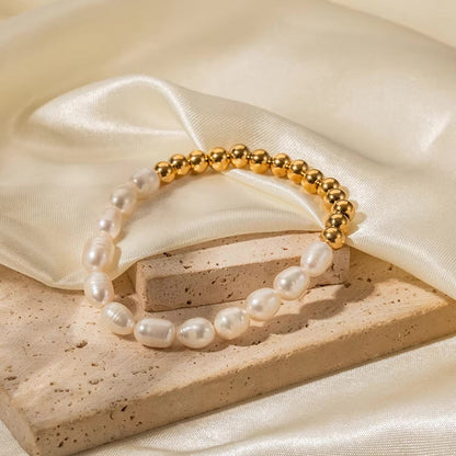 Luxurious 18k Pearl Beaded Cuff Bracelet - Halri