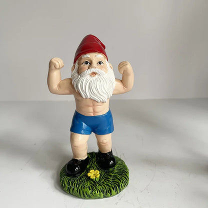 Cute Garden Gnome Weightlifter Resin Statue