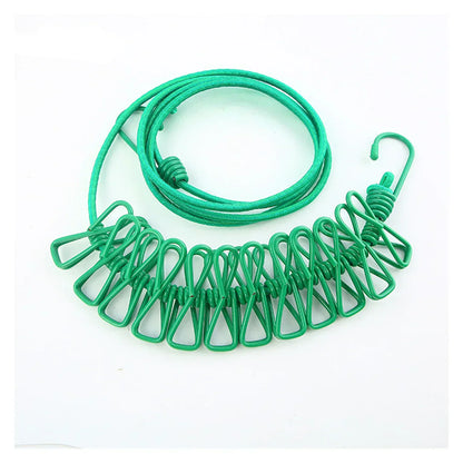Portable Compact Travel Clothing Line with Clips