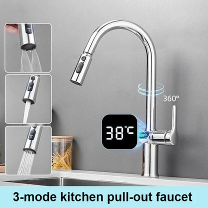 Smart Pull-out Kitchen Faucet with LED Screen and 360 Spout