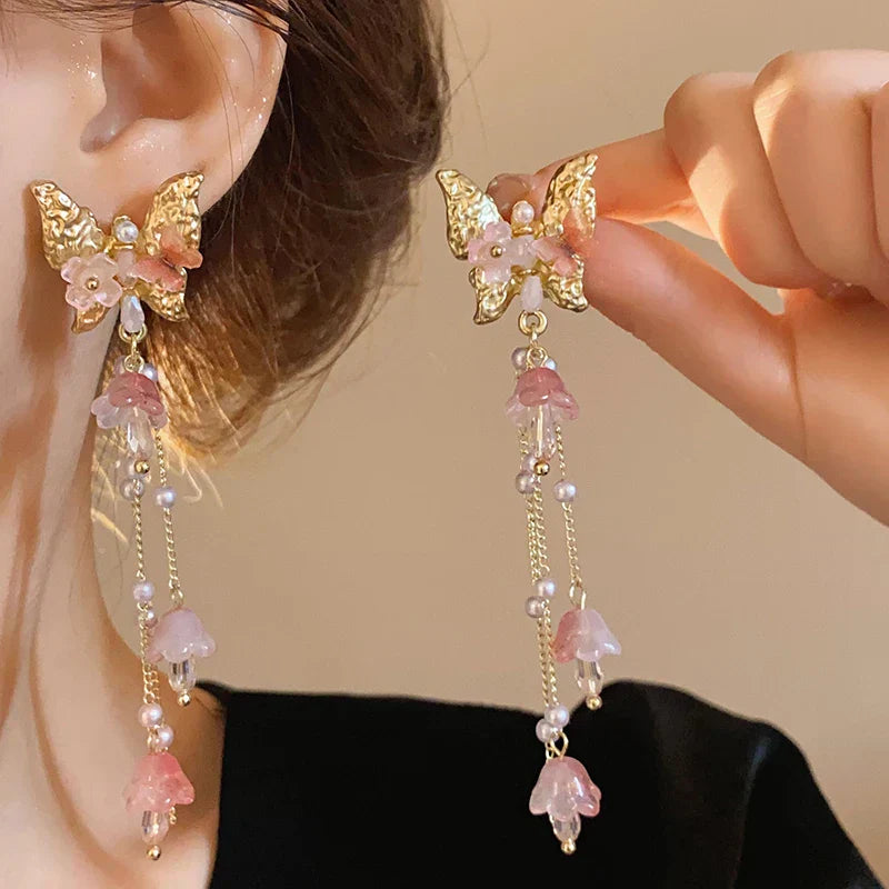 Chic Black Drop Butterfly Earrings