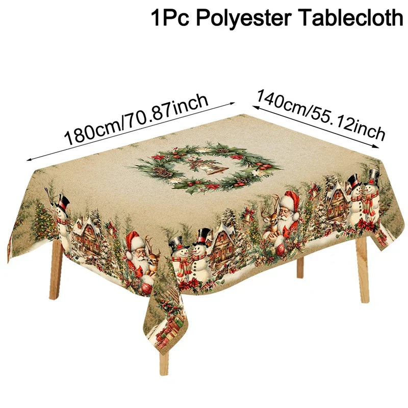 Classic Christmas Table Cover Santa Snowman Design