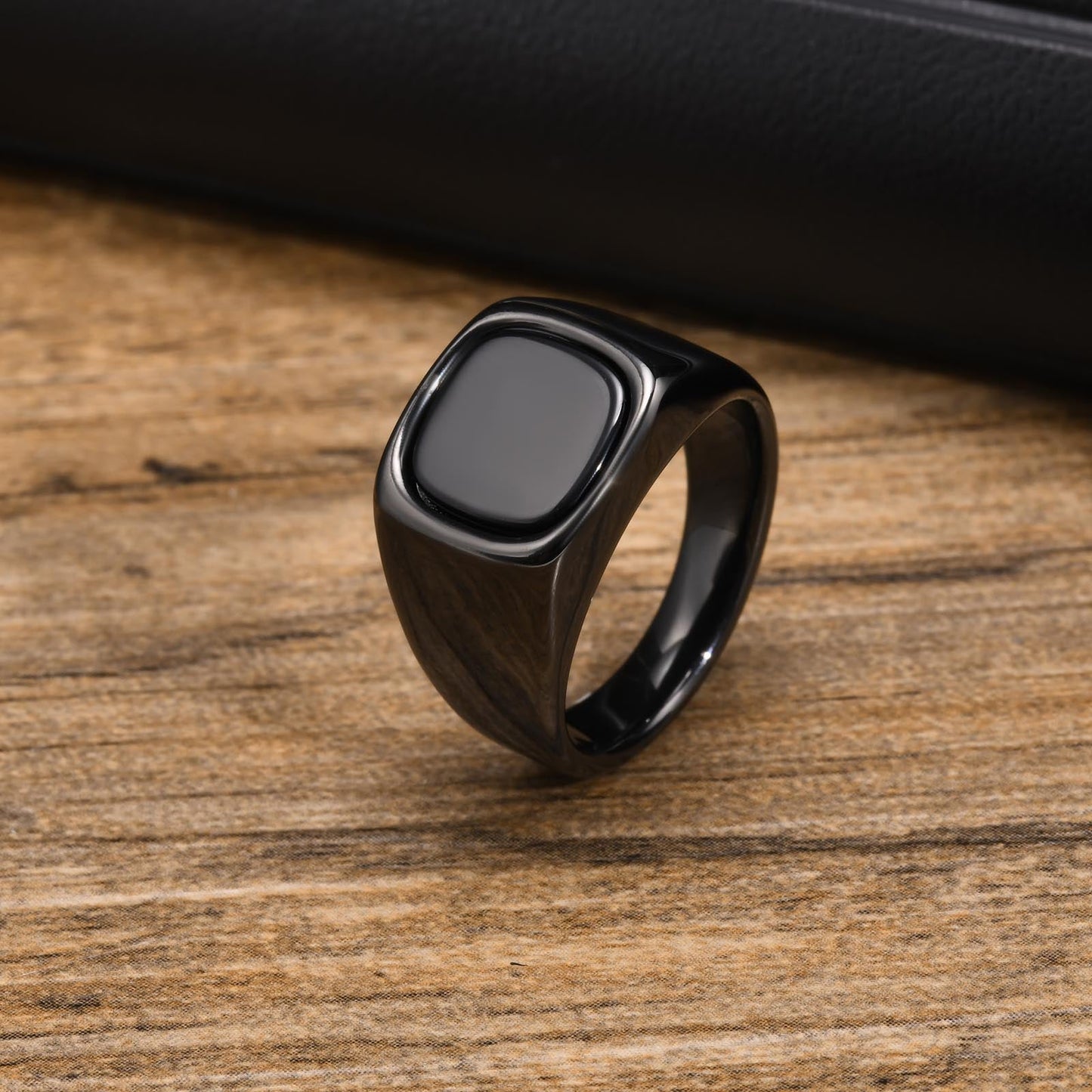Edgy Black Granite Metal Band Ring