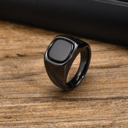 Edgy Black Granite Metal Band Ring