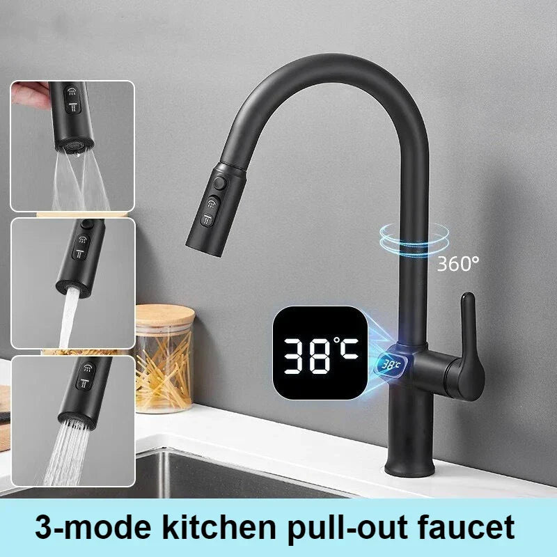 Smart Pull-out Kitchen Faucet with LED Screen and 360 Spout - Halri